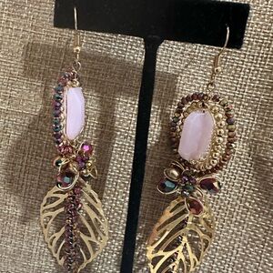 Elegant Gold and Pink Leaf Earrings